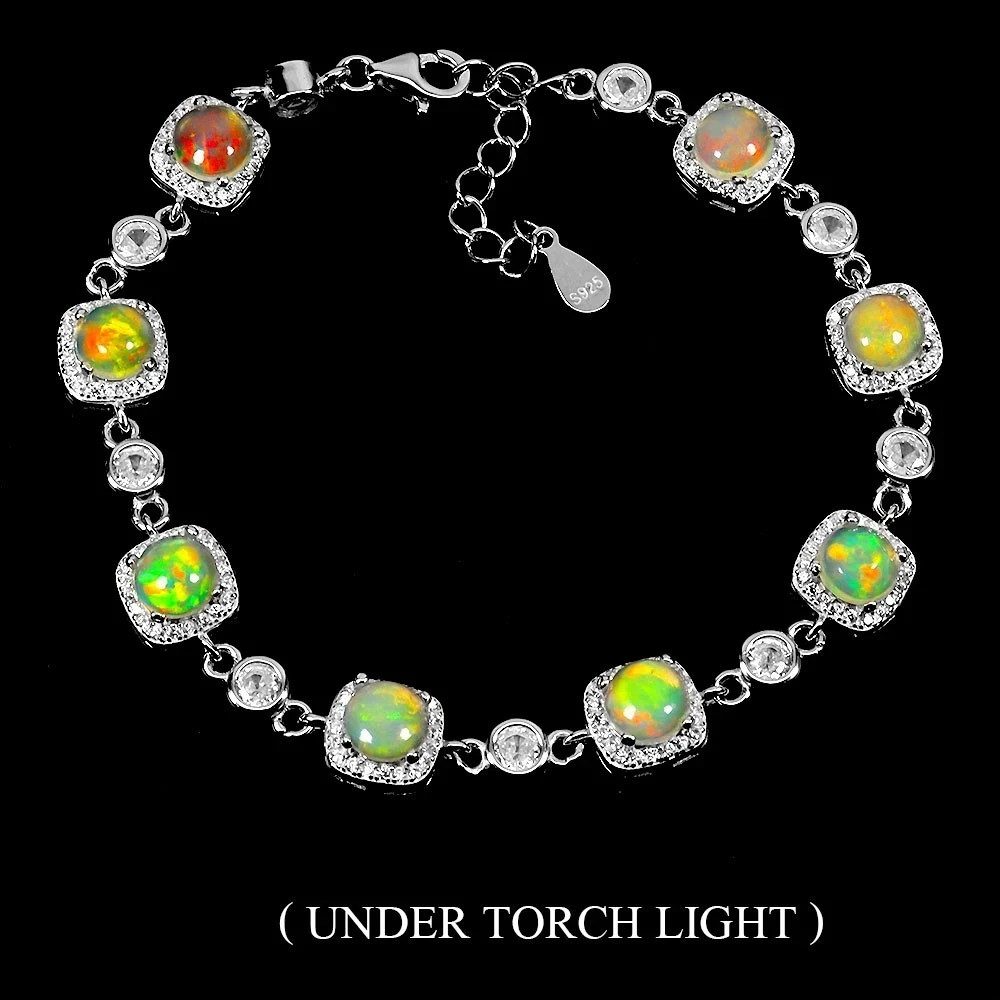 925 Sterling Silver Bracelet Round Fire Opal 6mm Natural Gemstone Jewelry 7in