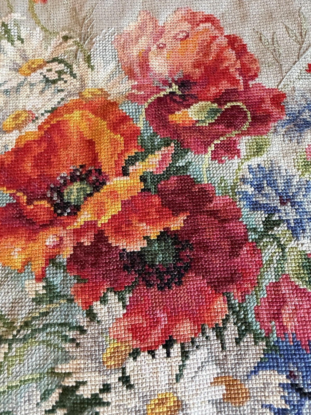 Magic Needle Counted Cross-Stitch Poppies and Daisies Ready To Frame!