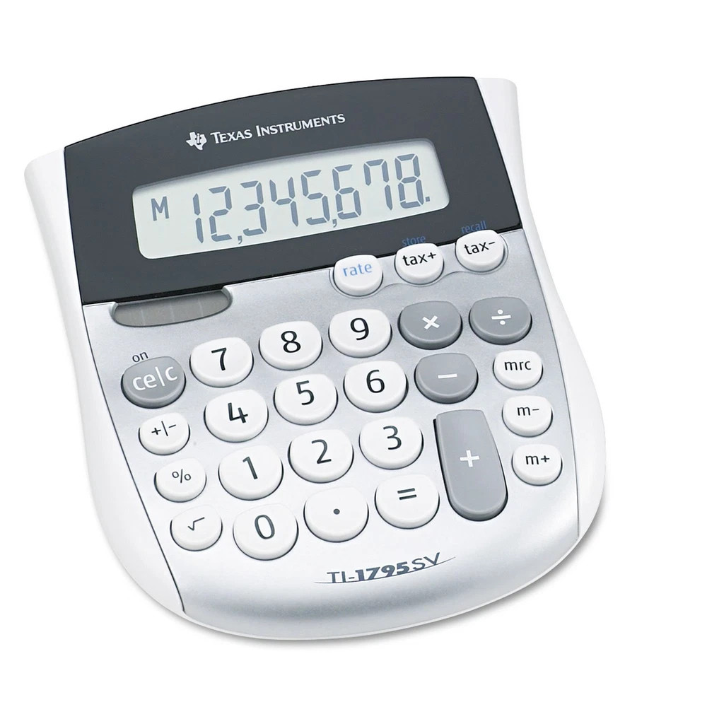 Grey Desktop Calculator Large Keys Solar Battery Powered Angled Display
