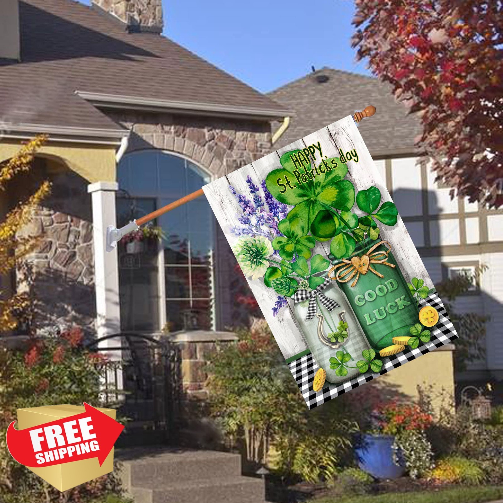 Flagmax St Patrick's Day Flag,Shamrock St Patricks 28 x 40 Inch Clover House ...