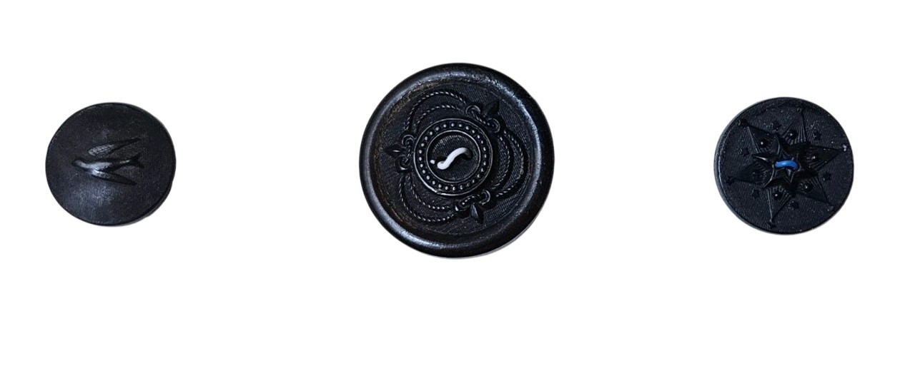 Antique Victorian Black Horn Buttons Lot 3 Sewing Collectible 19mm and 25mm