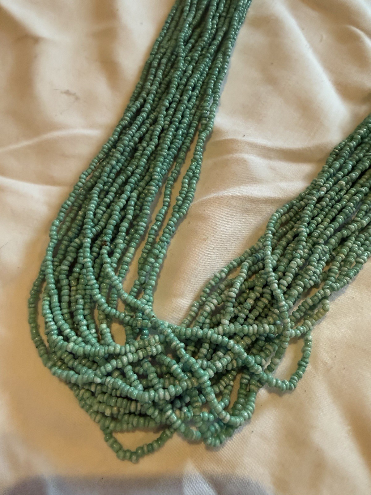 Multi-Strand Green Beaded Necklace with Round Turquoise Stone Layers