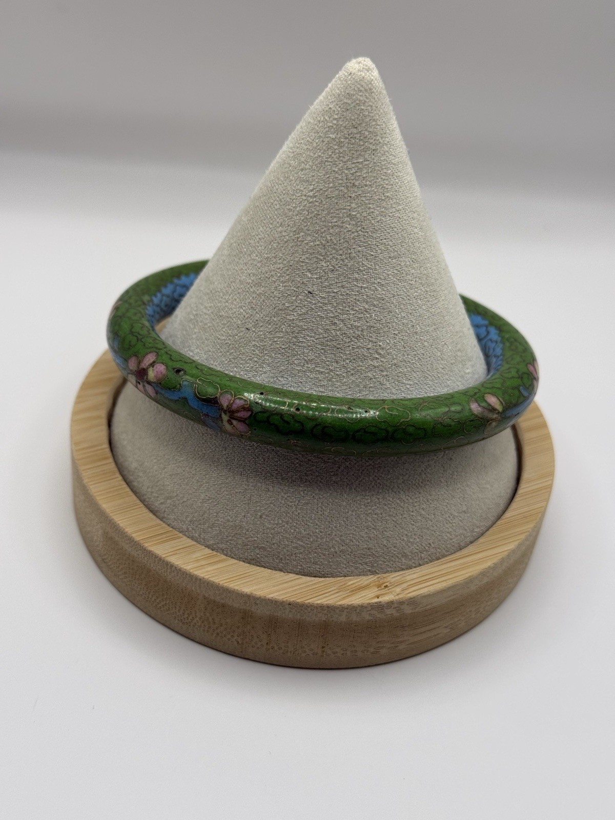 Vintage Gorgeous Cloisonné Bracelet Green with Flowers and Leaves