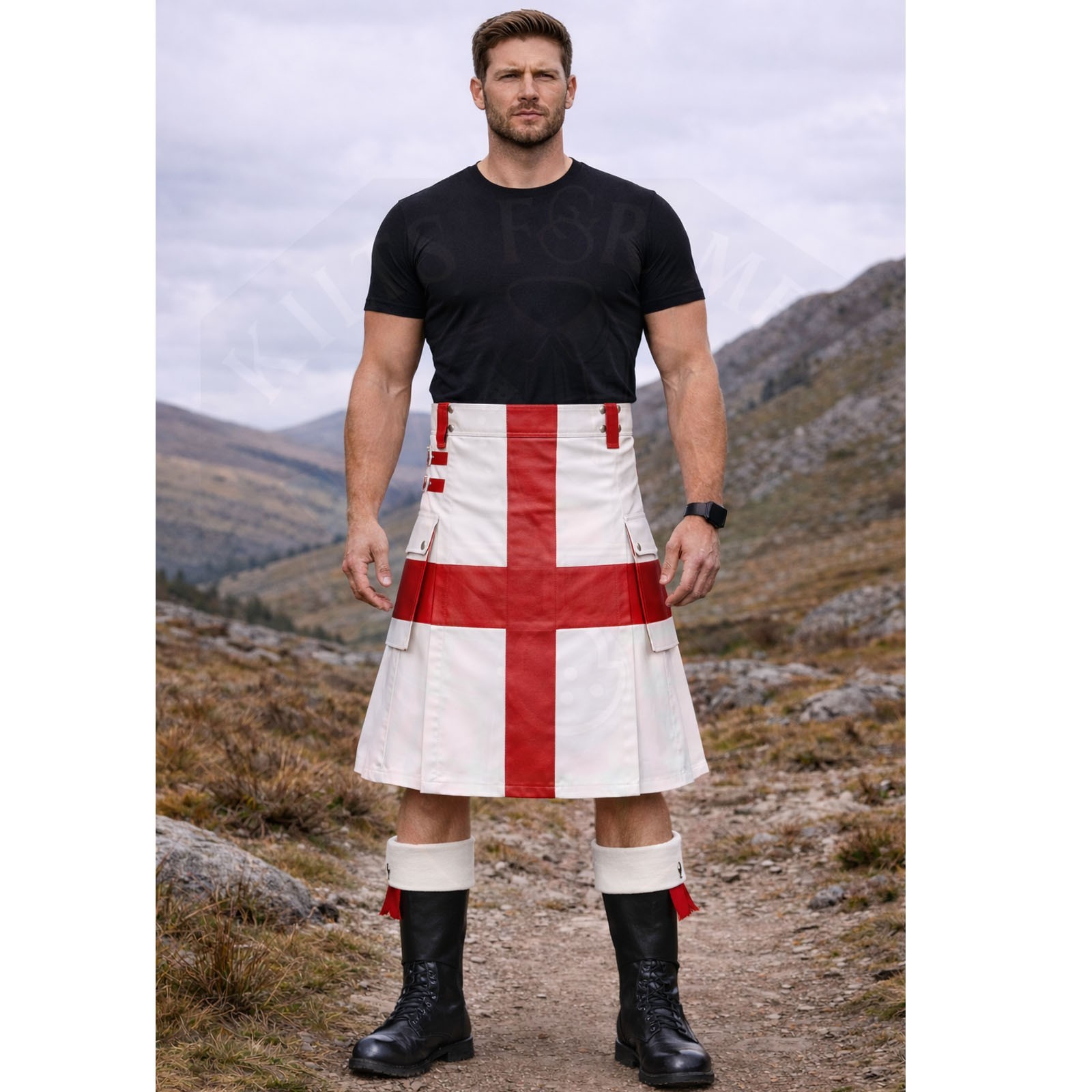 St George Cross England Flag Kilt for Men White Red Cross Utility English Flag