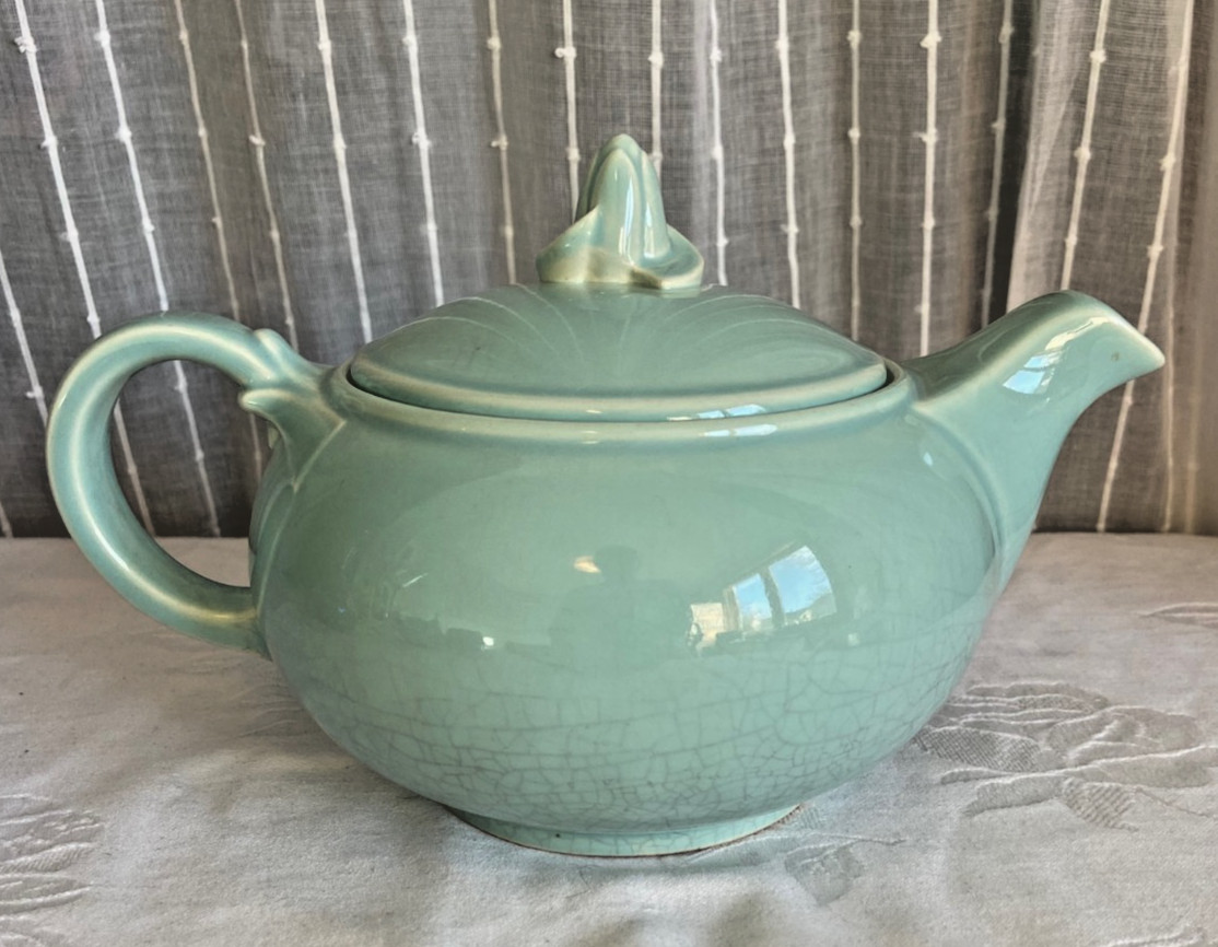 Vintage Taylor Smith & Taylor Blue/Green Lu-Ray Pastel Teapot With Lid 1950s