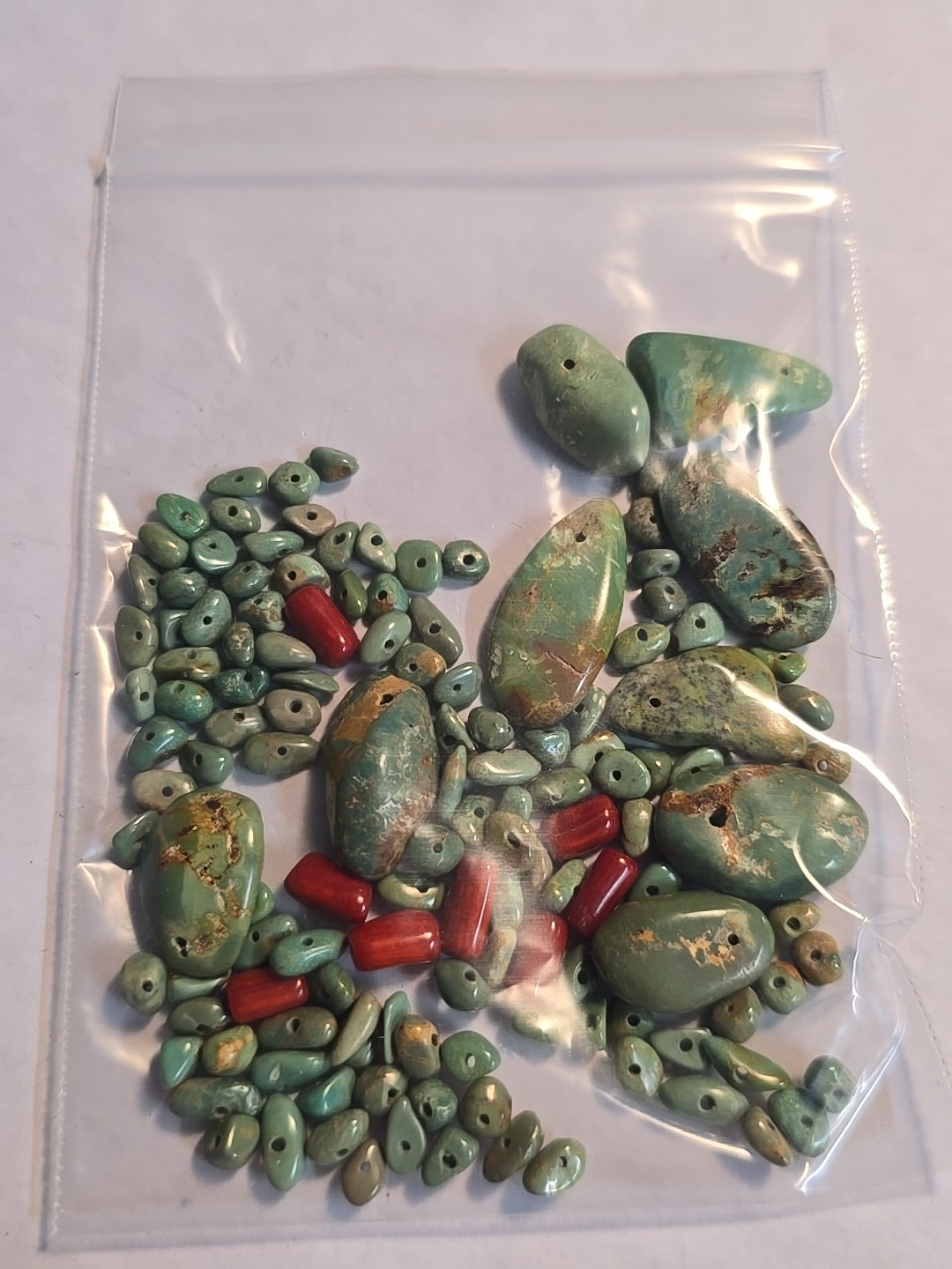 Turquoise And Coral Drilled Beads Needs Restrung 