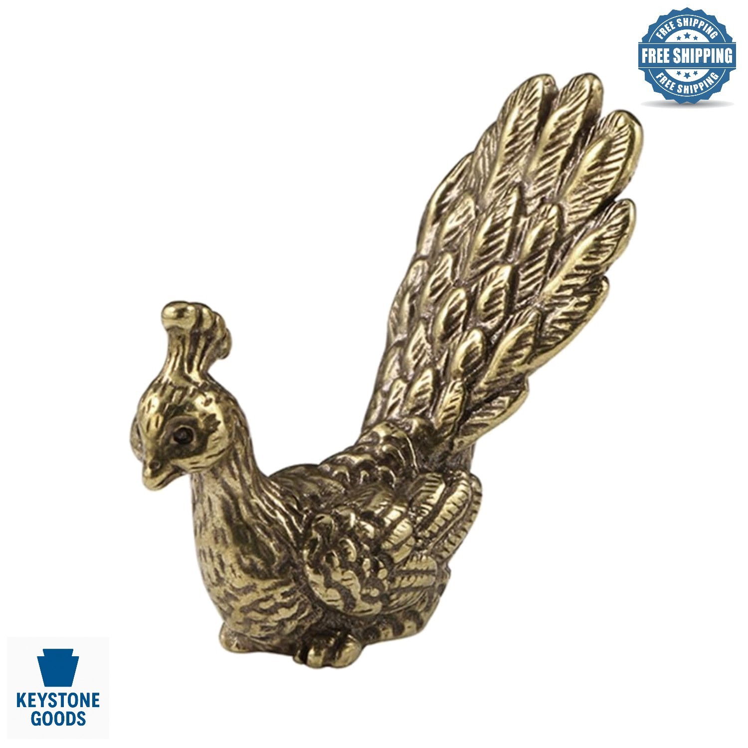 Antique Brass Peacock Figurine - Handcrafted Desk Ornament & Collectible Decor