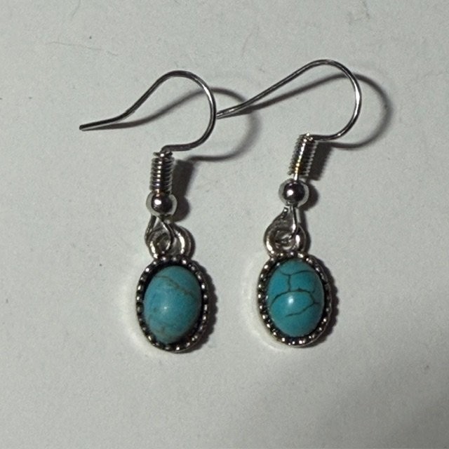 Silver Tone Dangle Earrings Turquoise Style Stone Bohemian Kids Jewelry