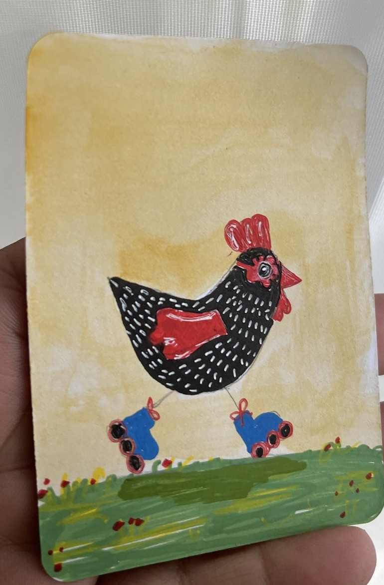 ACEO Original Chicken painting ACT OOAK Whimsical Cottage Core Art Cachetmaison