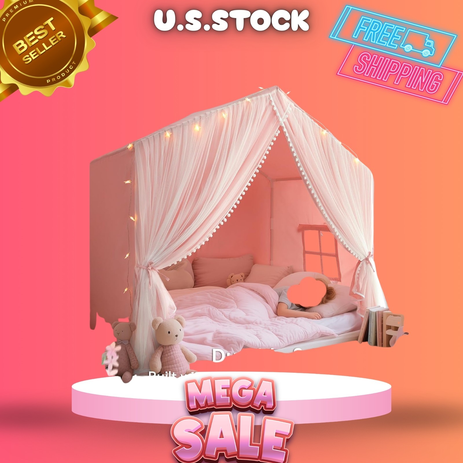 Kids Play Tent with Mat Princess Playhouse Pink Indoor