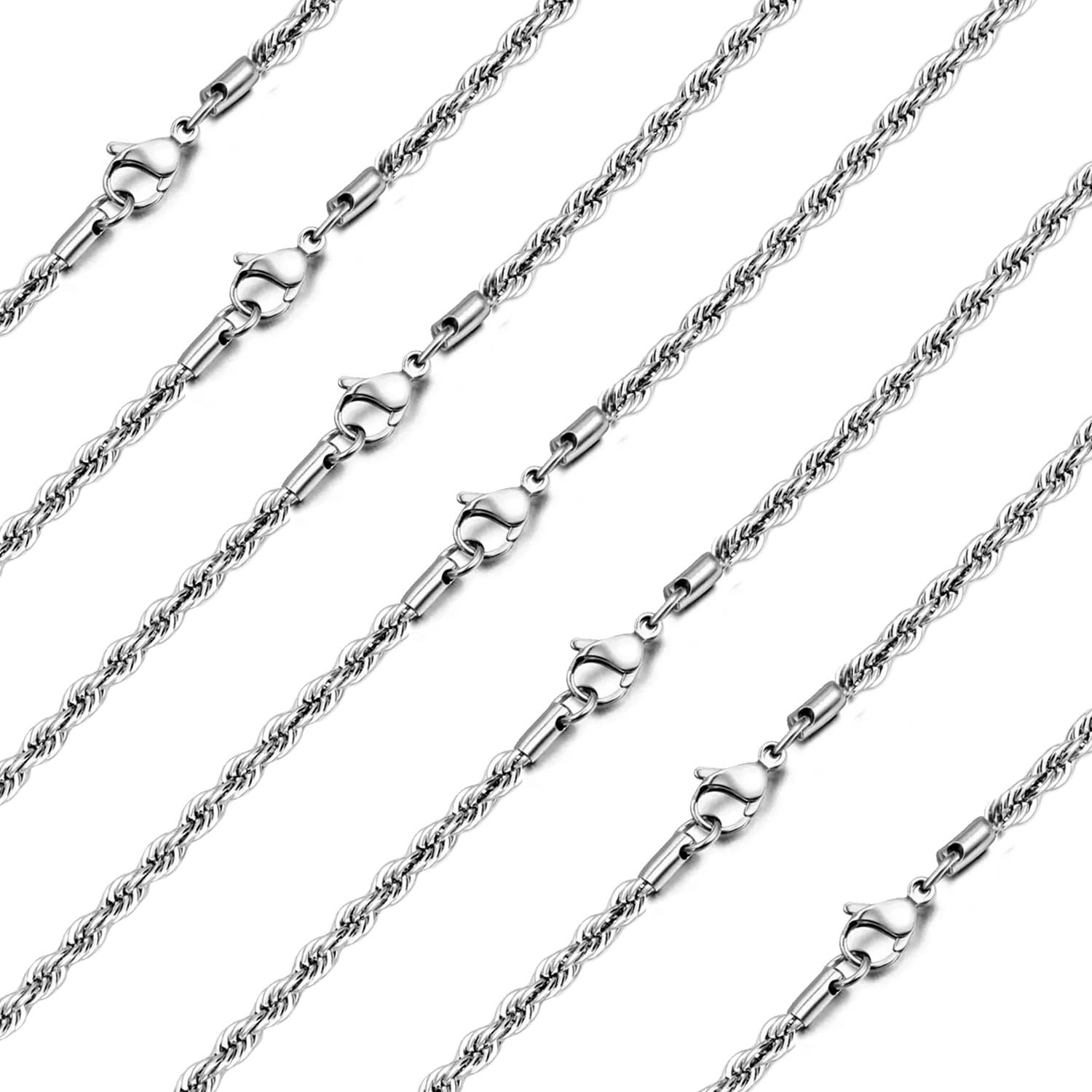 stino 7PCs No Tarnish Stainless Steel Chains for Jewelry 22 inch, Silver 