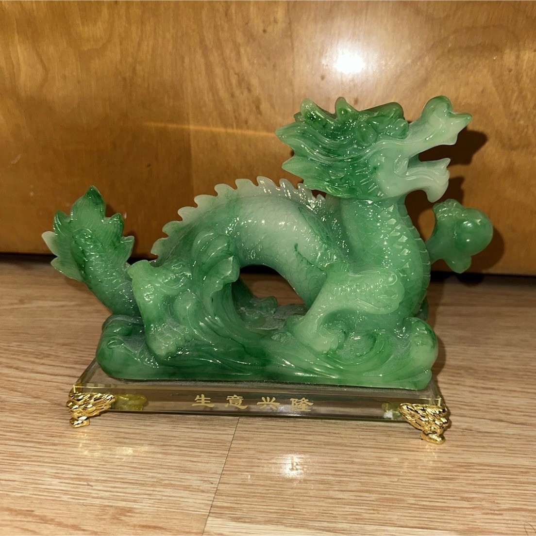 Green Resin Fantasy Dragon Statue with Decorative Resin Base