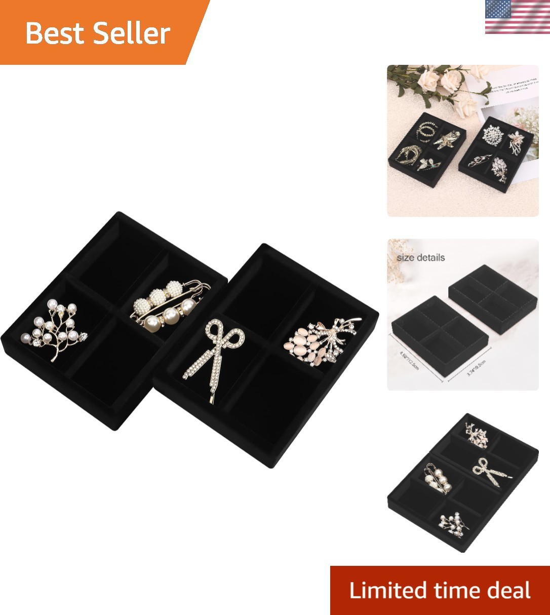 2 Pack Velvet Jewelry Display Trays - Compact Organizer for Rings & Earrings