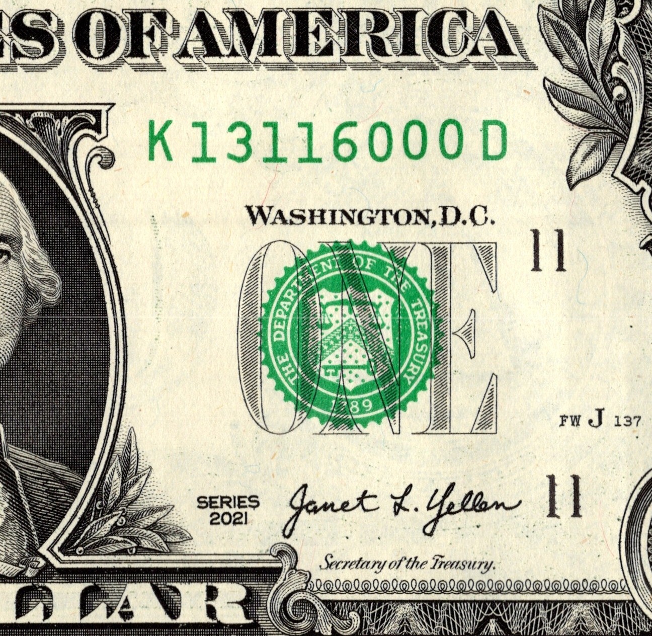 Angel Number Fancy Serial Number one Dollar Bill K13115000D