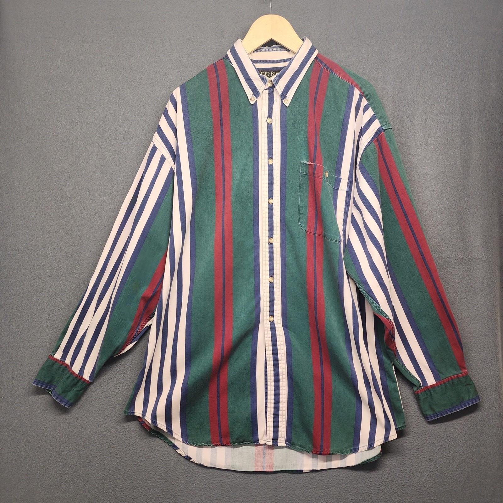 Vintage Deep River Trading Men Shirt XL Long Sleeve Button Up Distressed Western