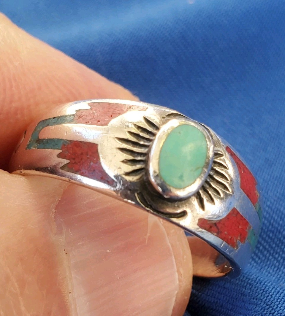 Signed Vintage Tribal Zuni Robin Egg Blue Turquoise Sterling Silver Native Ring