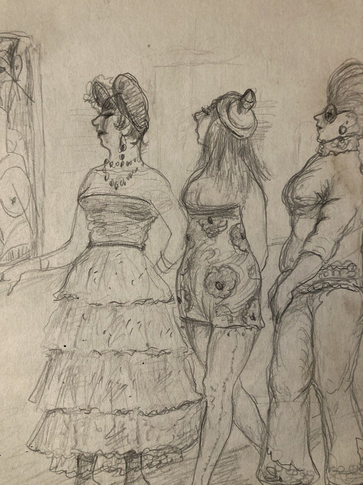 Très Beau Dessin Femme Au Musée Devant Une Peinture Cubiste Crayon A Identifier