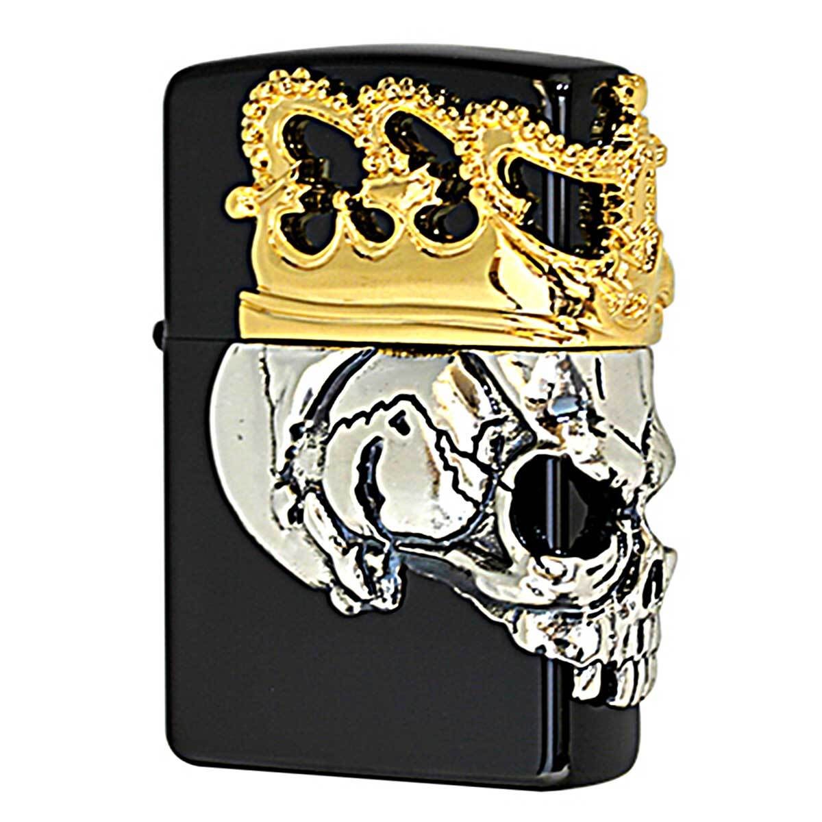 Zippo Skull Lighter Metal Titanium Black Skeleton Crown Used