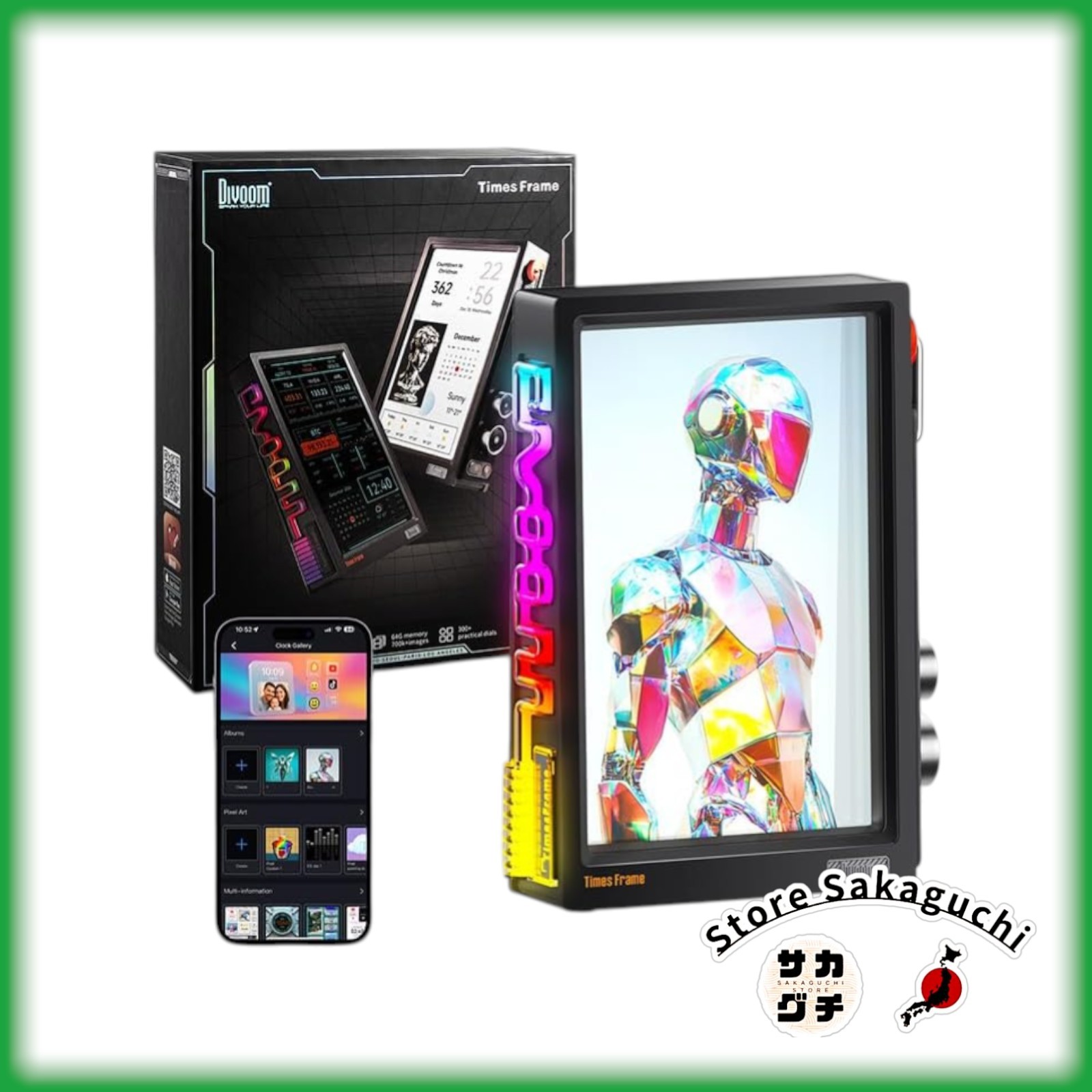 Divoom Times Frame 10.1" RGB Digital Photo Frame Pixel Art Smart Display Black