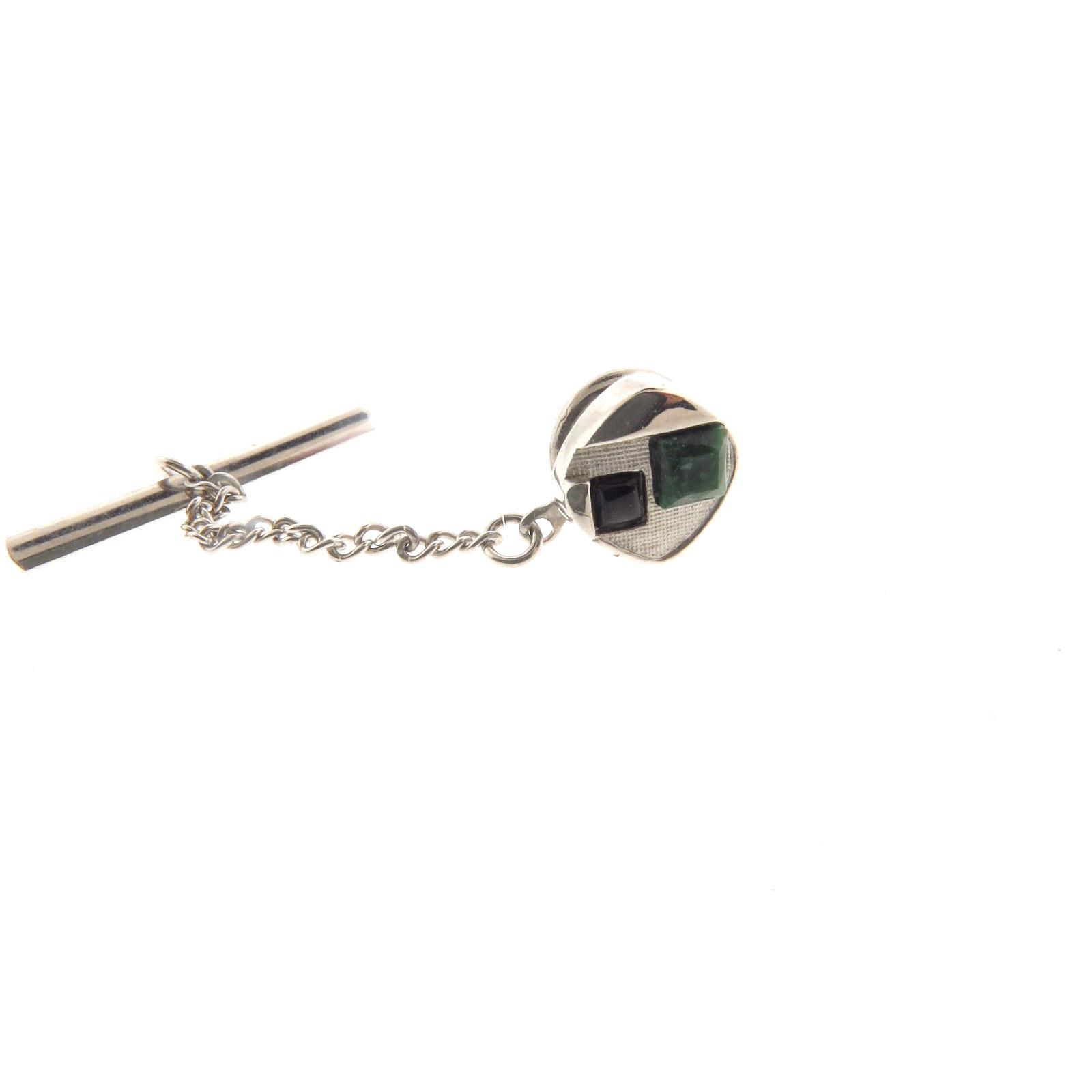 Vintage Swank Green Crystal Tie Tag Silver Tone