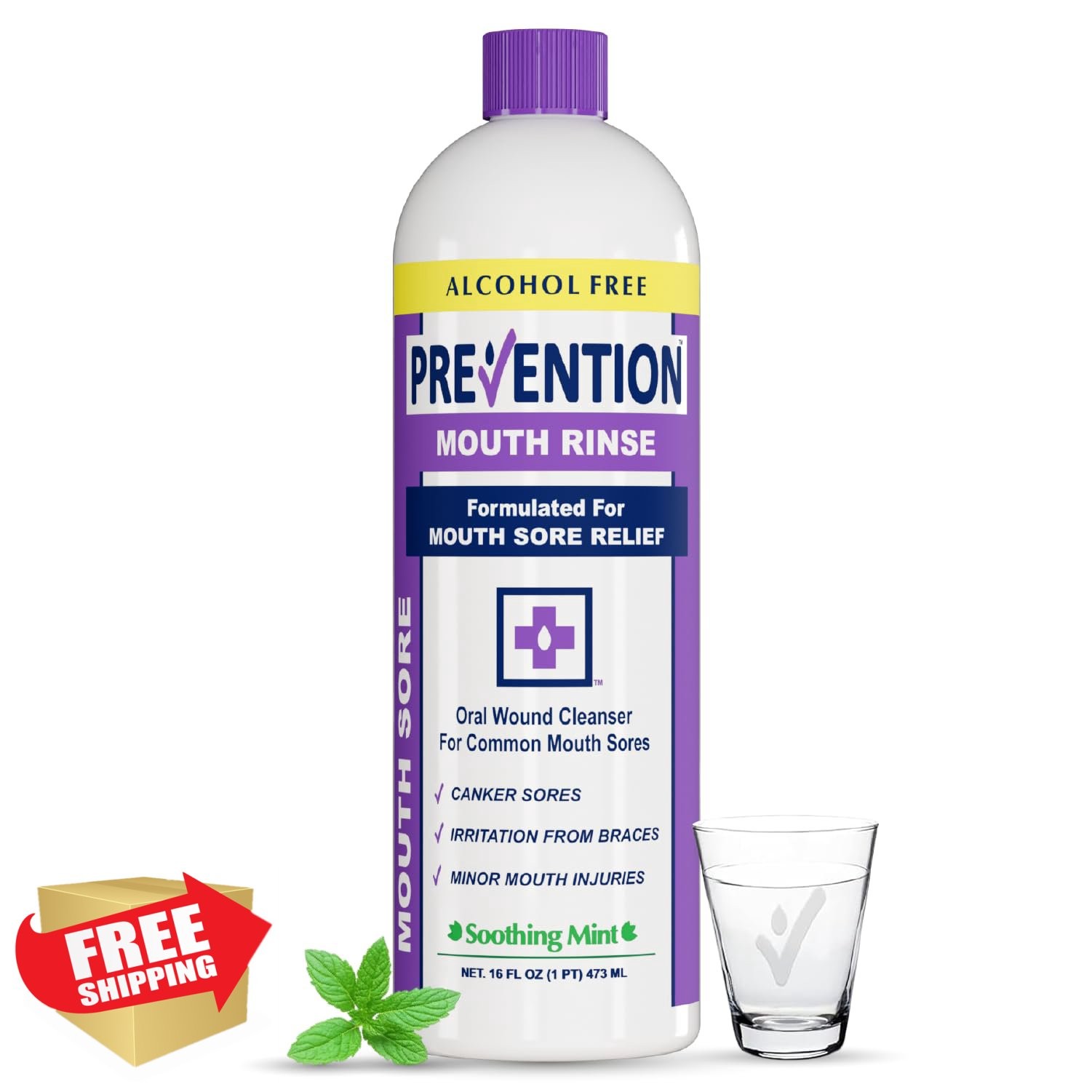 Prevention Mouth Sore Rinse Alcohol-Free Canker Ulcer Pain Relief 16oz