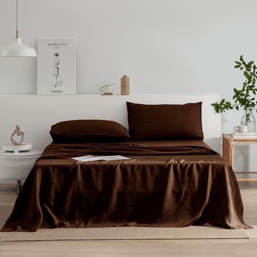  Linen Sheets Set Size,100% French Stonewash Pure Linen Sheets Queen Chocolate