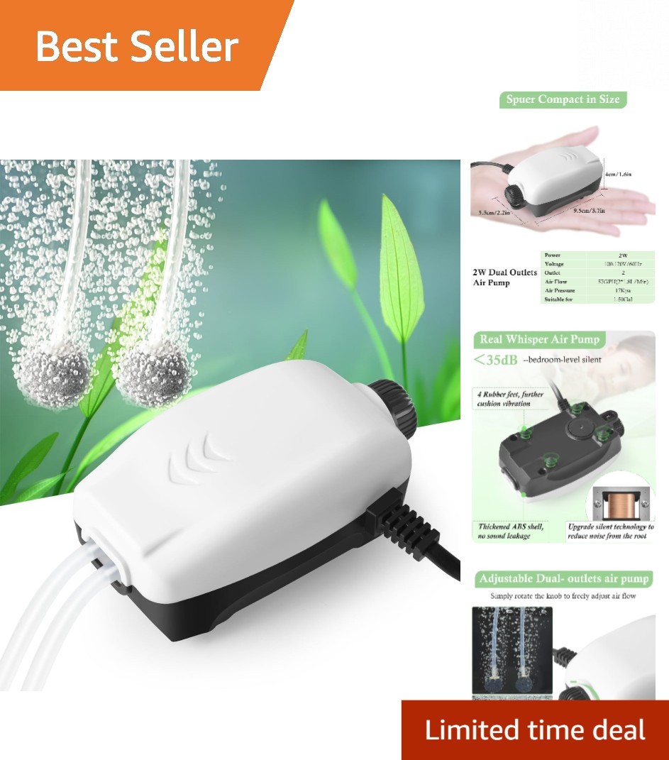Compact and Powerful 57GPH Aquarium Aerator - Perfect for 1-50 Gallon Tanks
