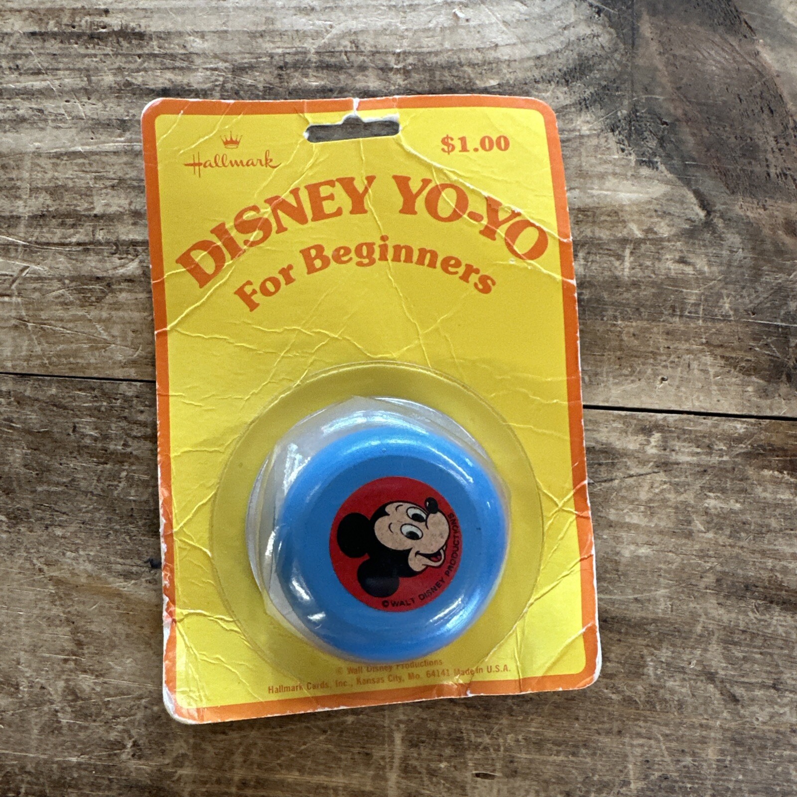 New On Card SEALED Vintage 1970's Hallmark Disney Wooden Mickey Mouse Yo-Yo
