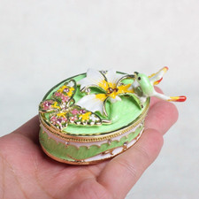 Portable Jewelry Box Oval Storage Case Metal Enameled Ornament Ring Earrings DIY