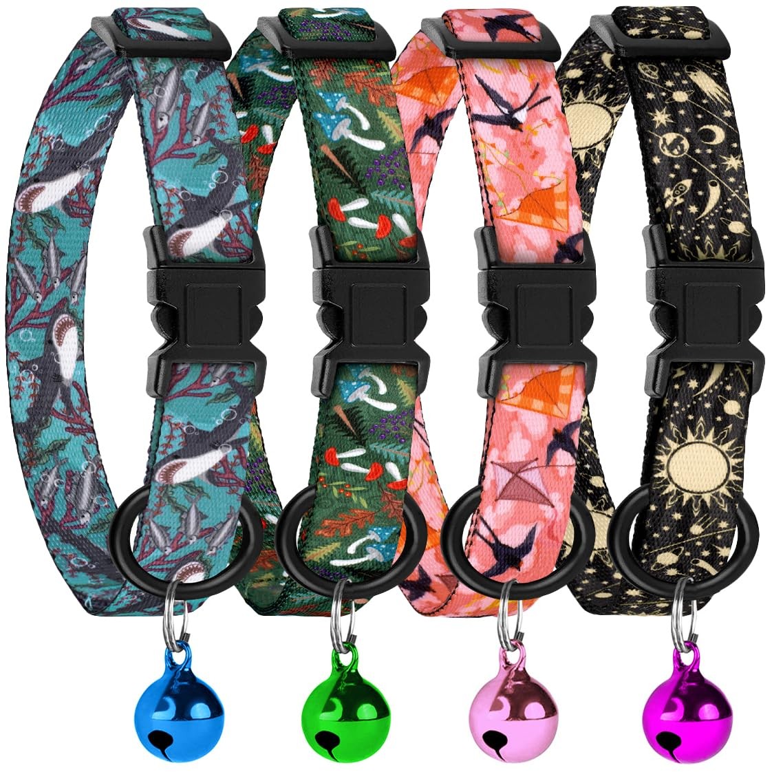4PCS Breakaway Cat Collars with Bell - Cute Soft Adjustable Safety Nature 