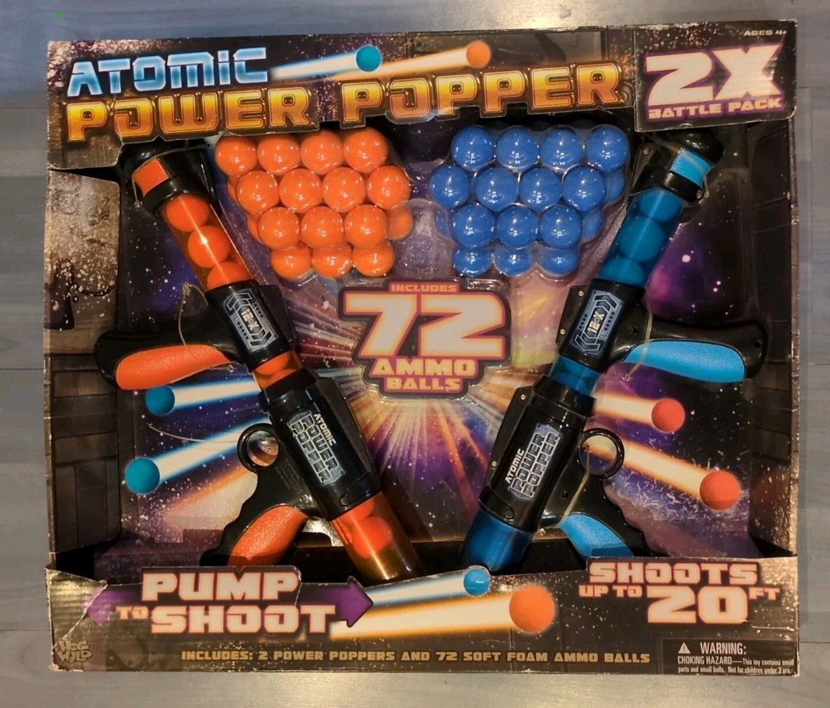 Atomic Power Popper 2 Gun Pack with 72 Soft Foam Balls - Indoor or Outdoor Game