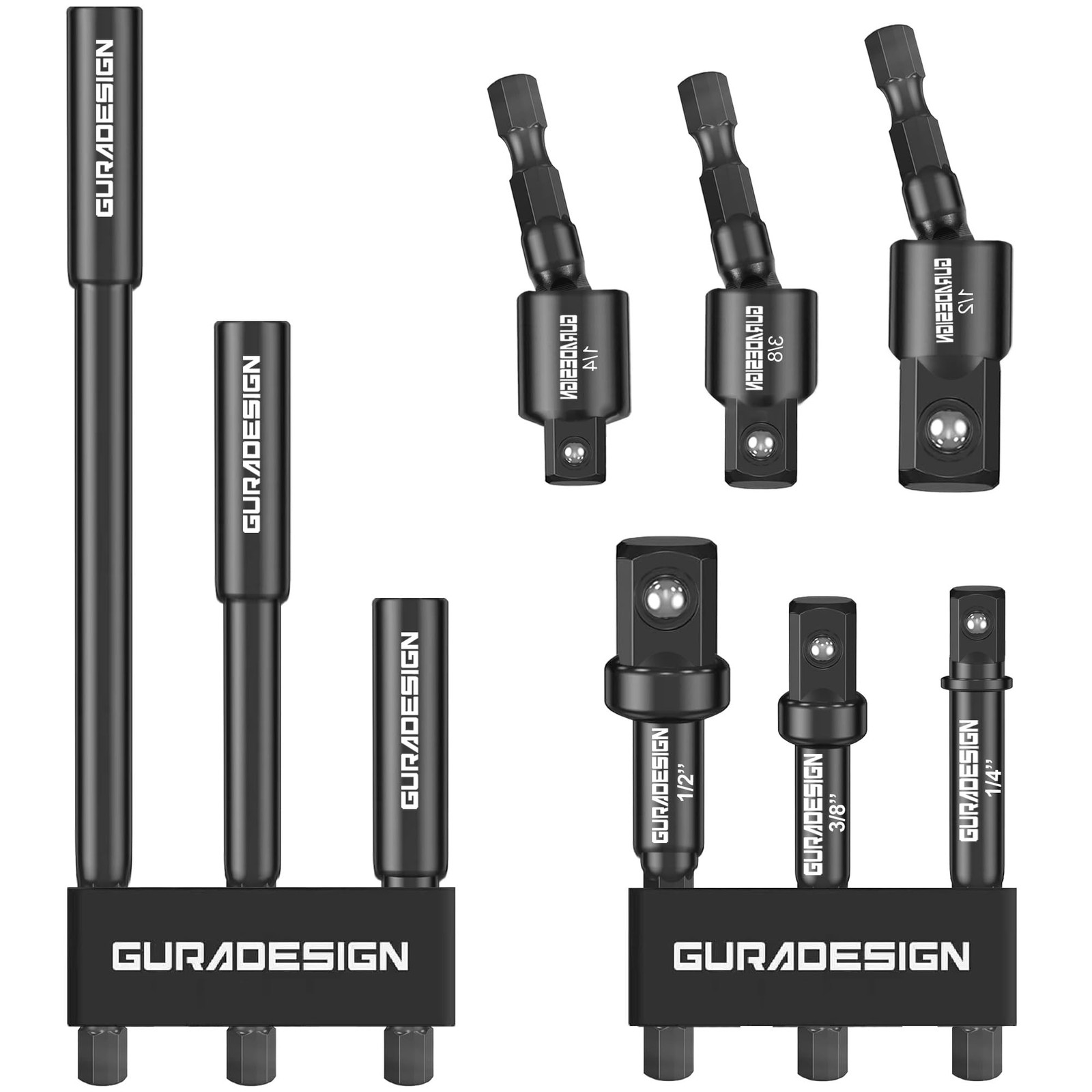 GURADESIGN 9-Piece Impact Drill Socket Adapter Set and Universal Joints Black 