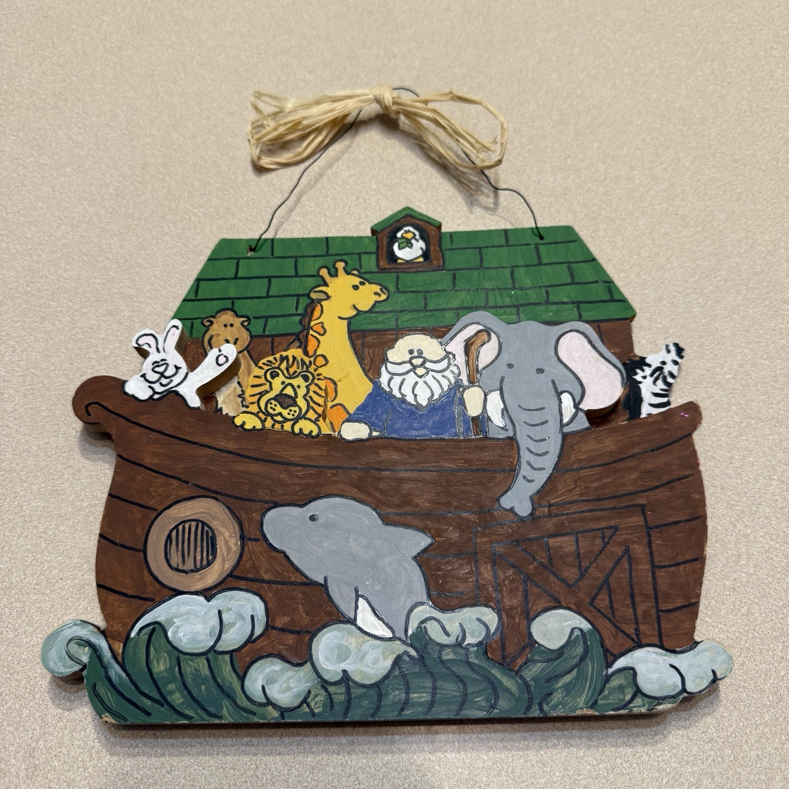 Noah’s Ark Painted Wall Decor Nursery Animals Giraffe Elephant Zebra Lion Bunny 