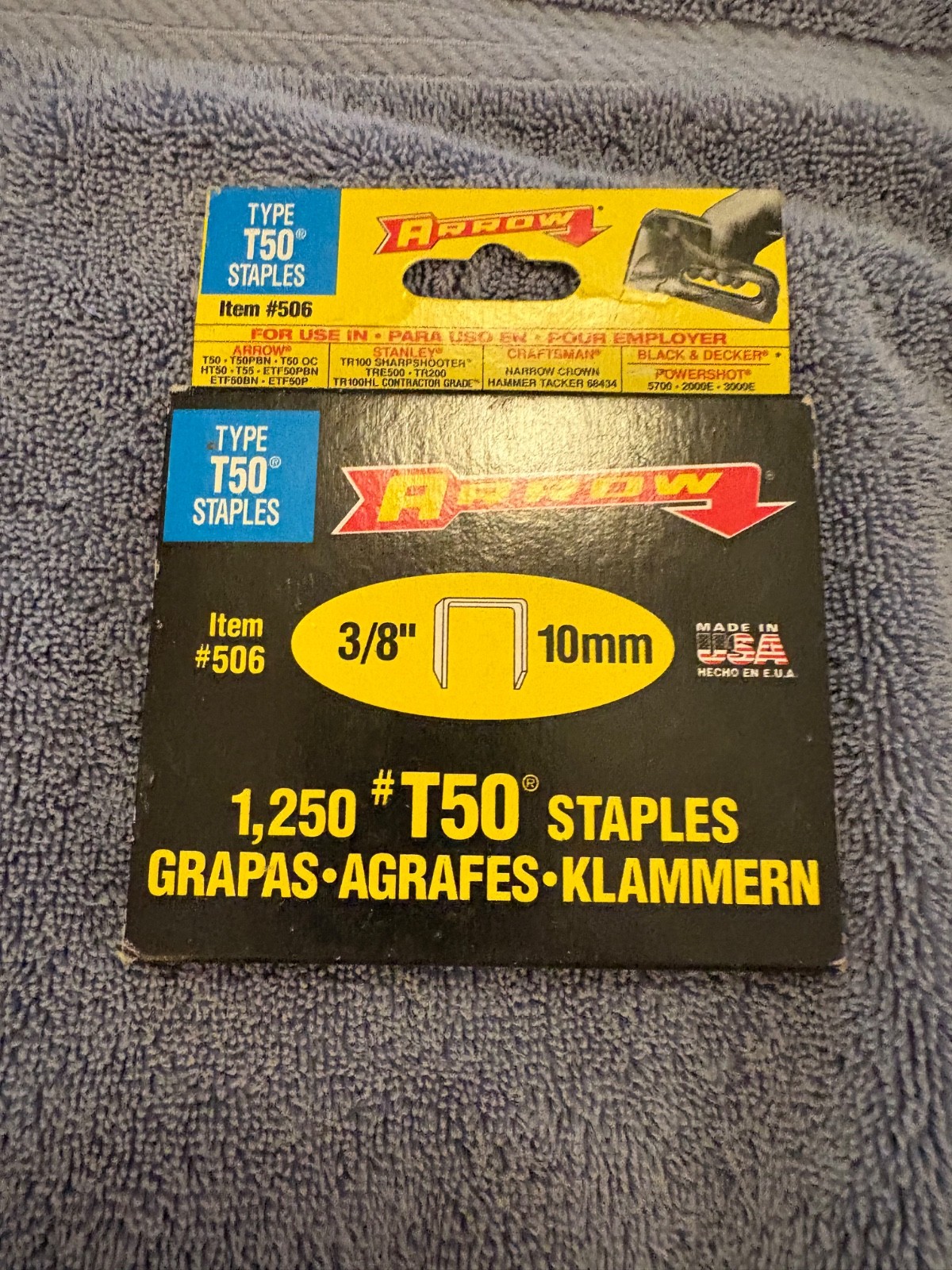 VINTAGE BOX ARROW T50 STAPLES 1/2", 1250 STAPLES BOX (a50)