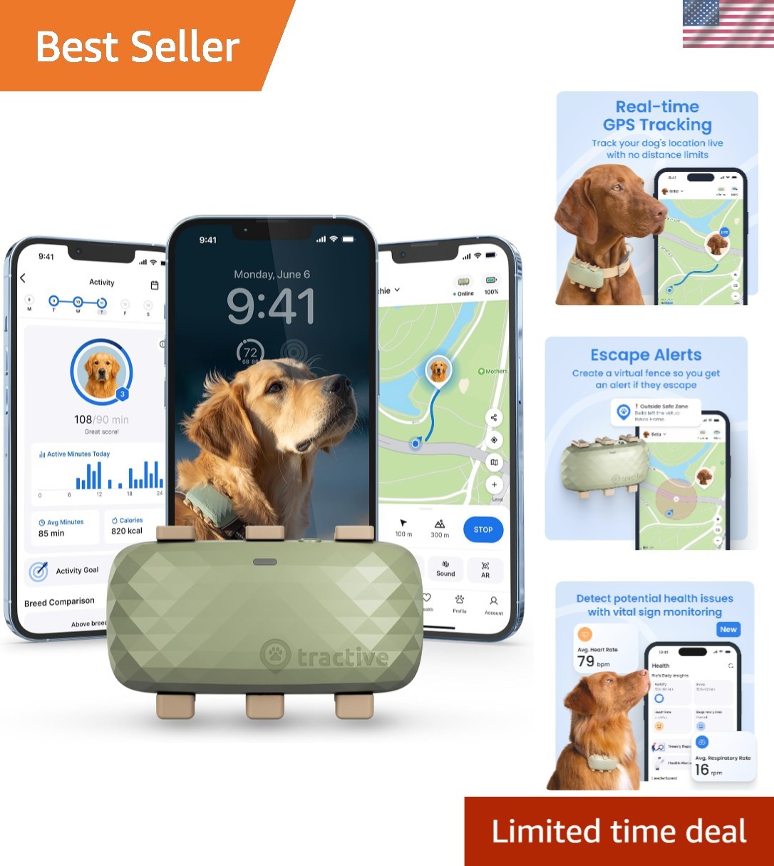 Advanced Dog GPS Tracker XL - Waterproof, Real-Time Tracking & Health Insights