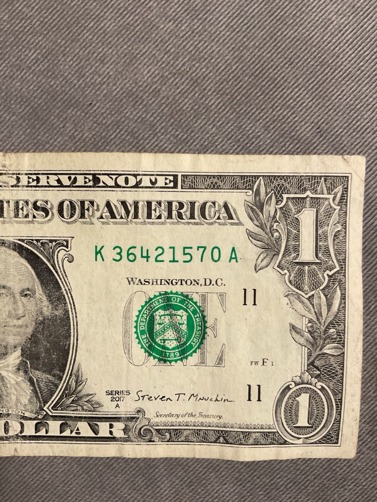 $1 Bill Fancy Serial Number TRUE Scattered Ladder 🪜 Digits 0-7 - K36421570A