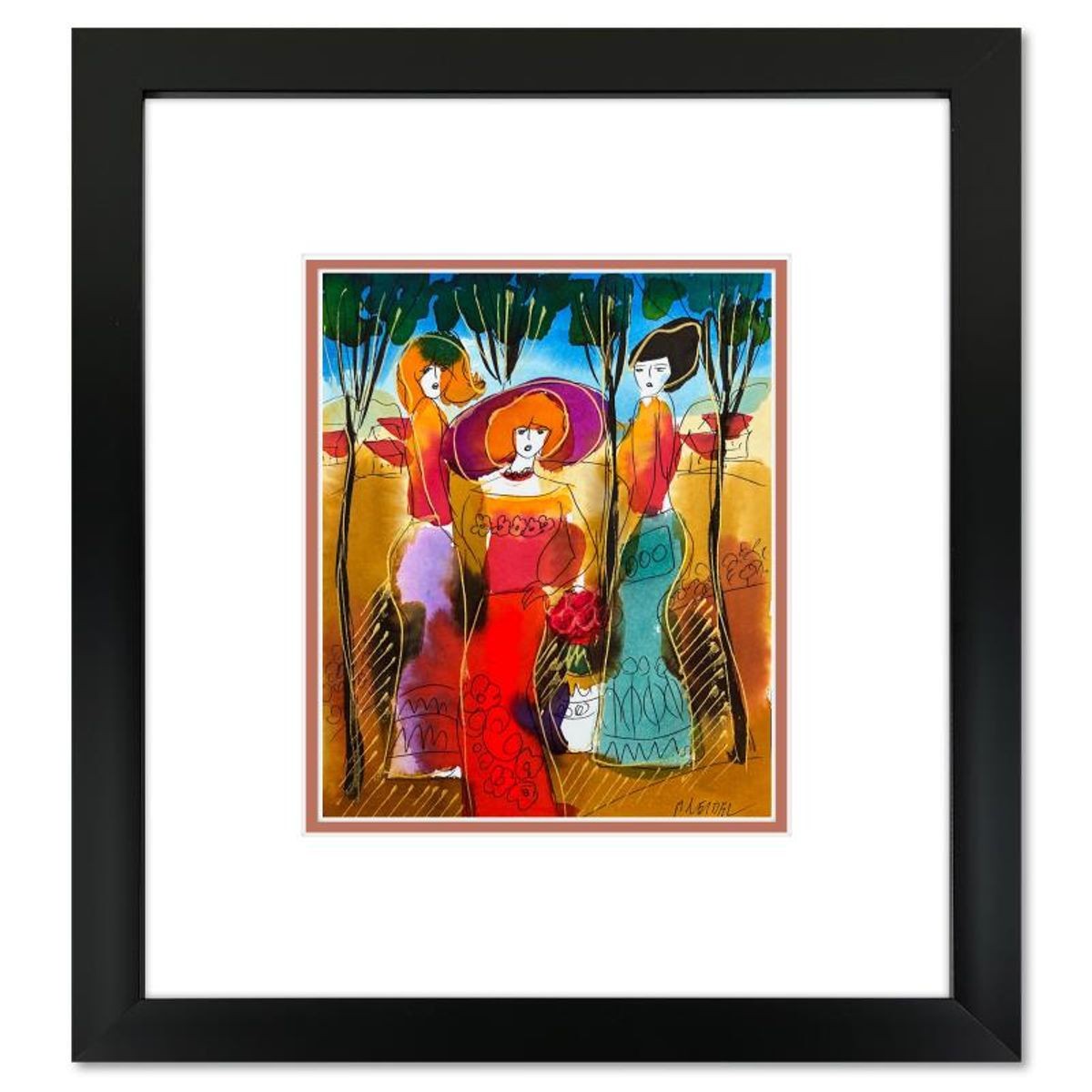 Moshe Leider, Framed Original Mixed Media Watercolor Painting, Hand Signed with