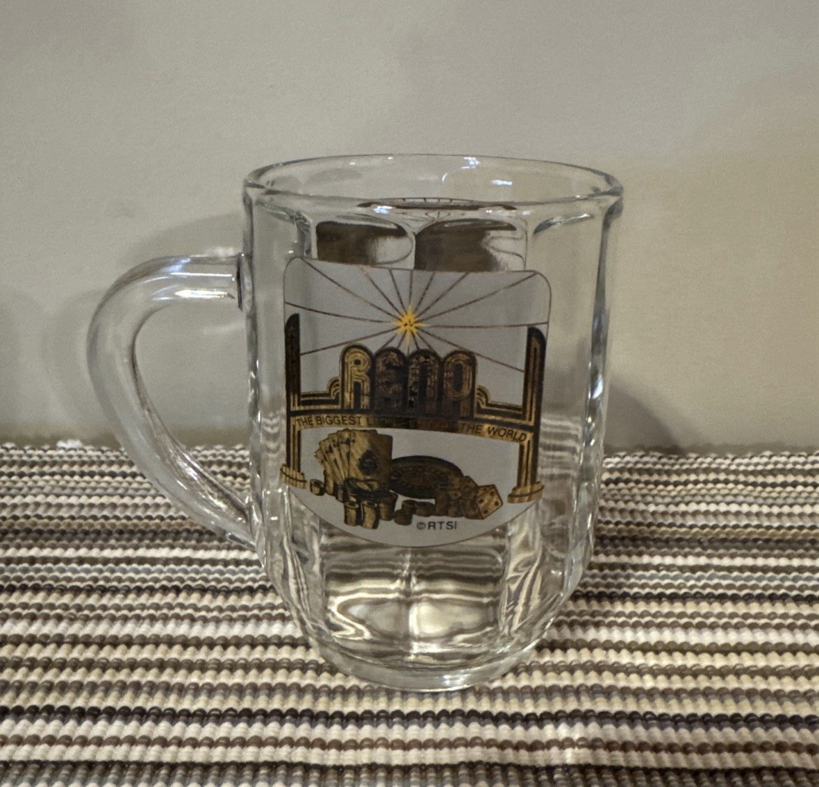 Vintage Reno Nevada Souvenir Glass Mug 8 oz Biggest Little City Casino Theme MCM