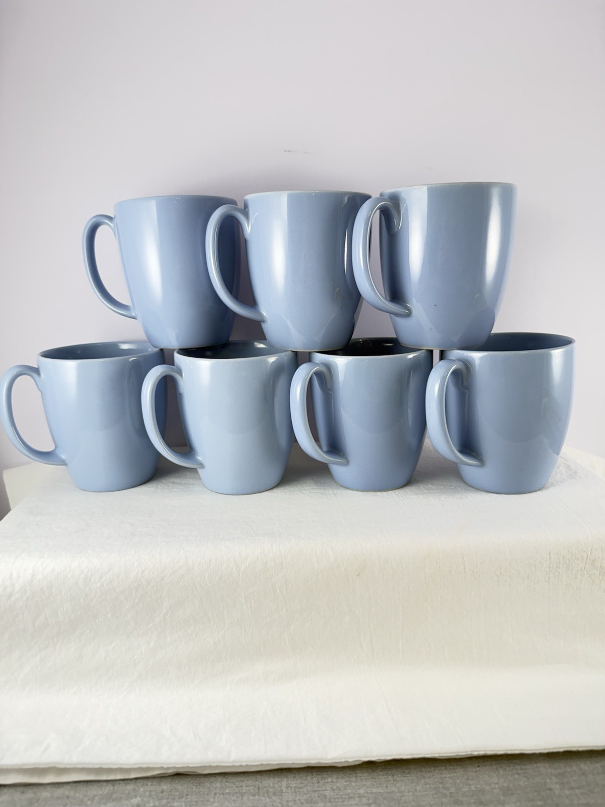 CORELLE Stoneware LIGHT BLUE Coffee Tea Mugs SET OF 7 Thailand