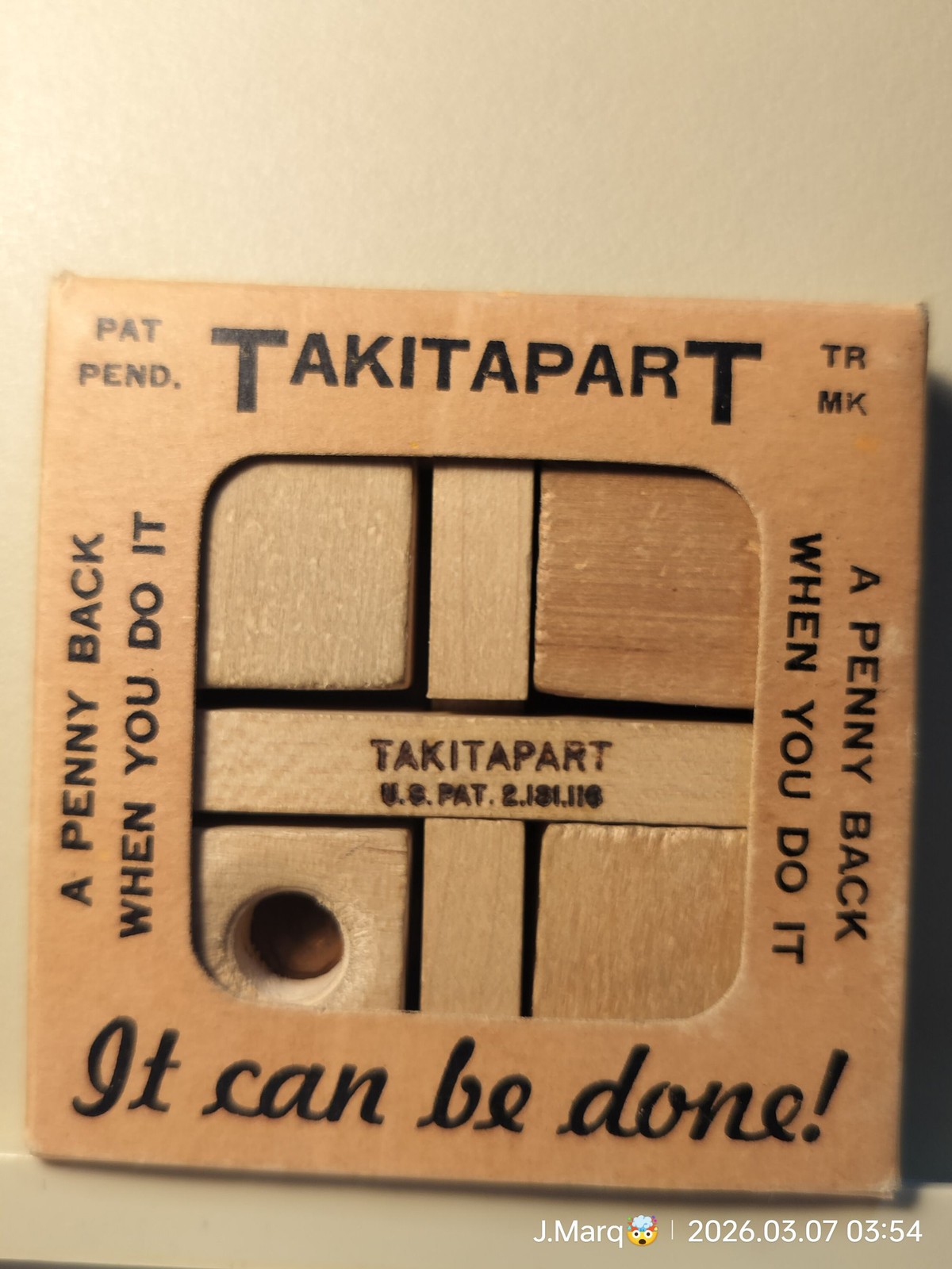 Takitapart Wooden Penny Puzzle Brain Teaser Logic Game