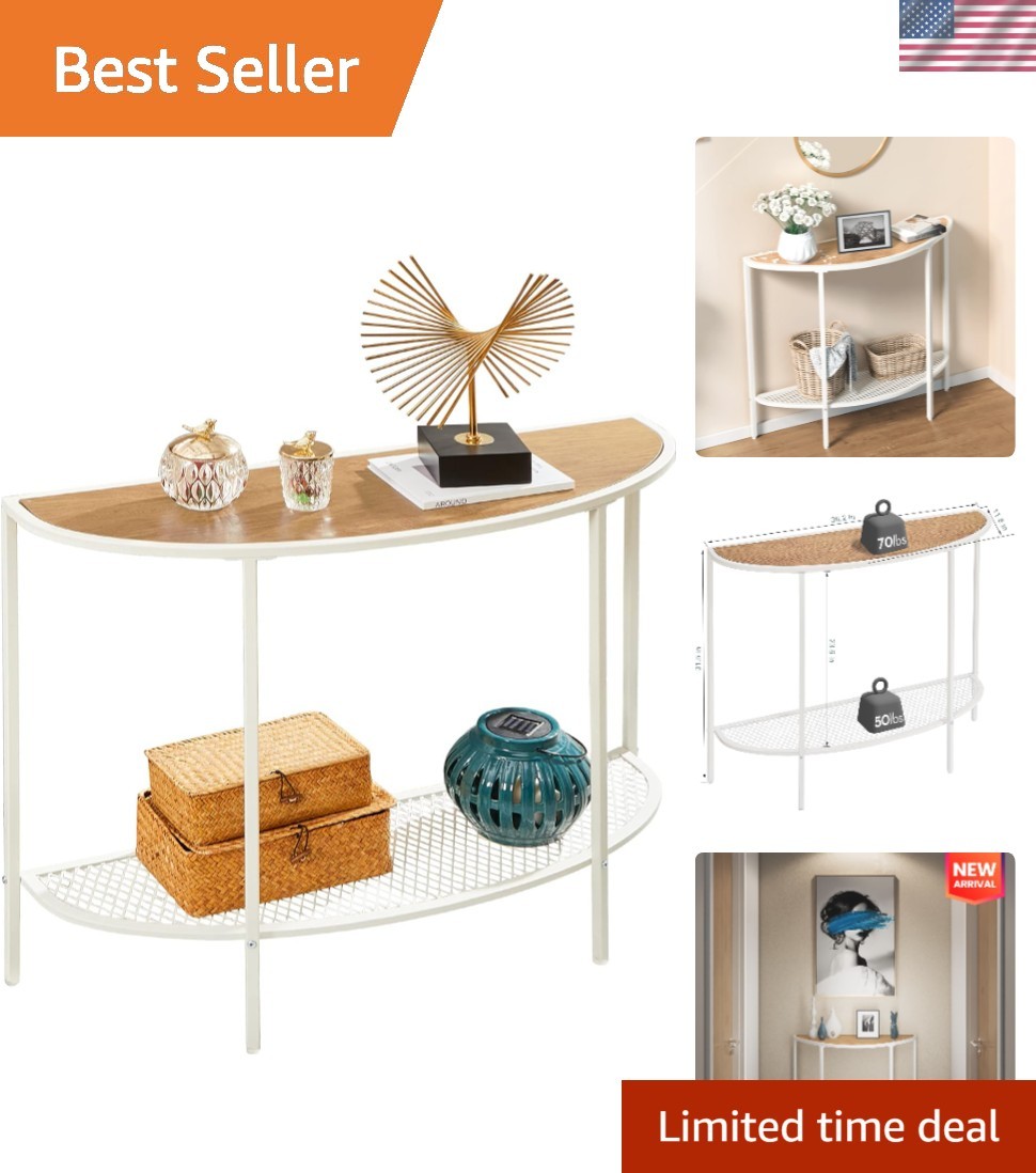 Console Table 2 Tier Narrow Entryway Table with Storage Shelves Half Moon Sof...