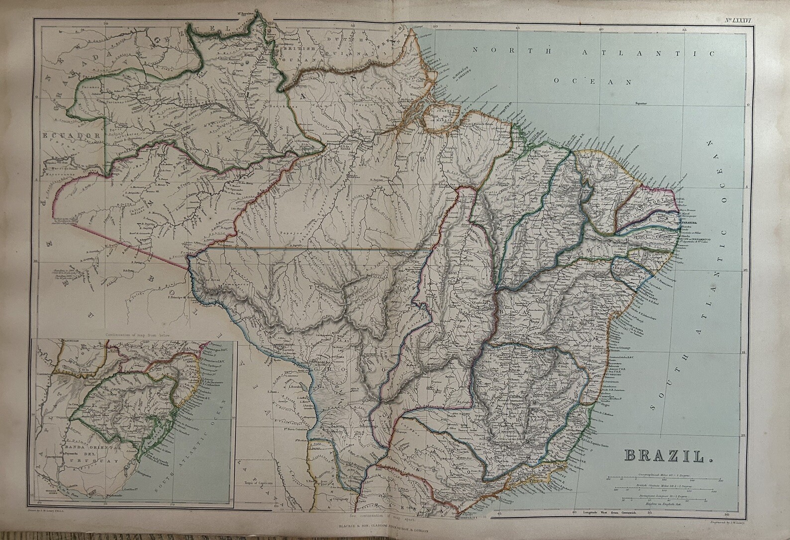 1872 Brazil Hand Coloured Original Antique Map By W.G. Blackie