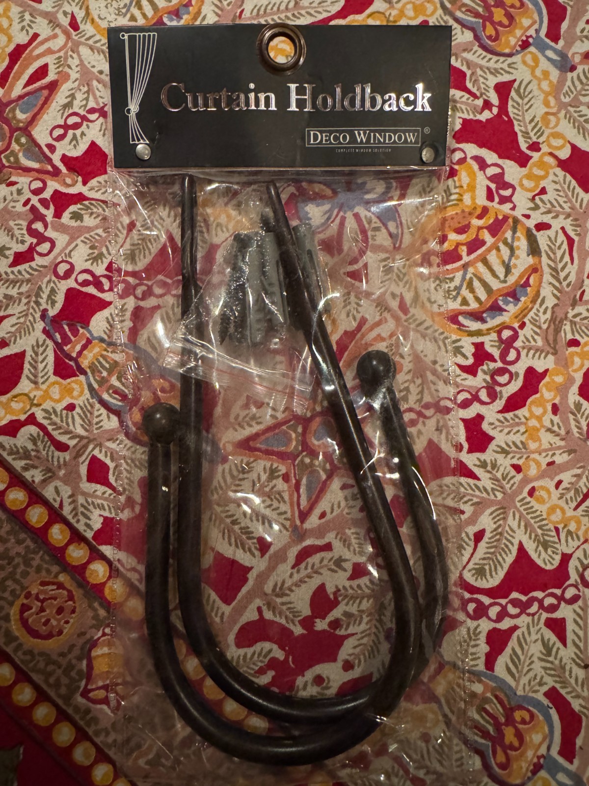 Wrought iron holdbacks (2 sets) for curtains or hanging items-includes hardware