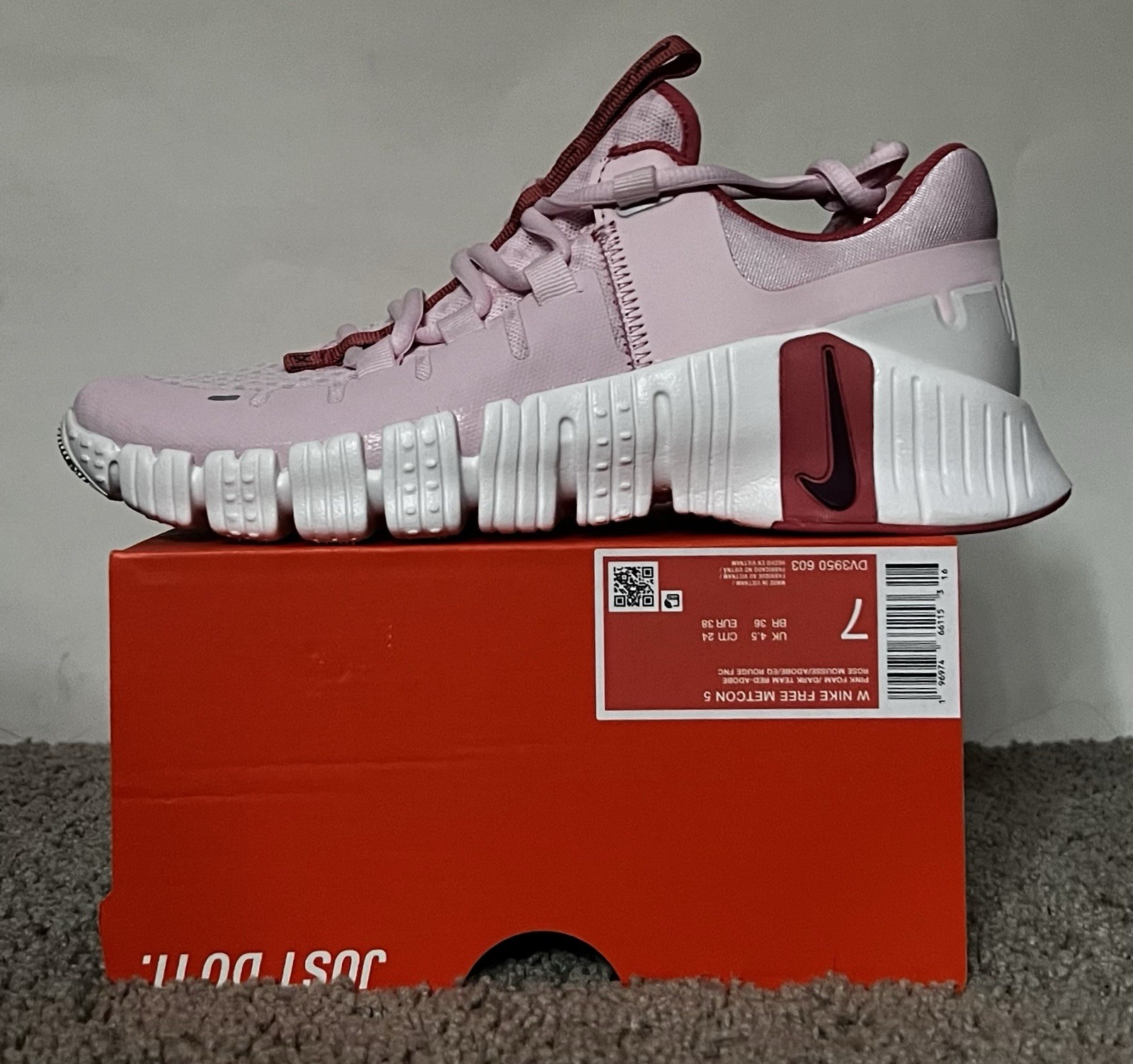 Size 7W- Nike Free Metcon 5 Pink Foam/Dark Team Red-Adobe NBY DV3950-603