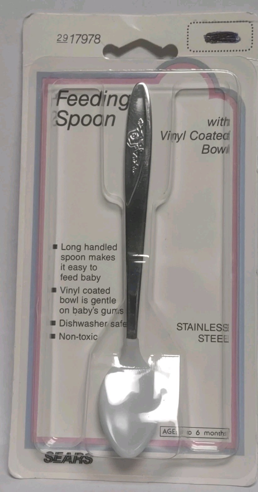 Vintage Sears Baby Feeding Spoon Vinyl Coated White Soft Tip NOS Sealed