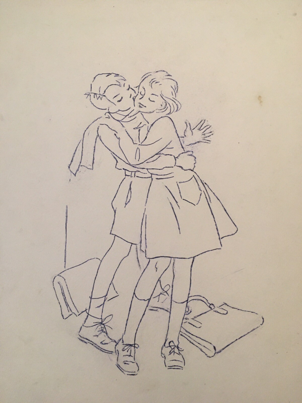 Lot 3 Drawing Triptych With Pen Ink Couple Love 1950