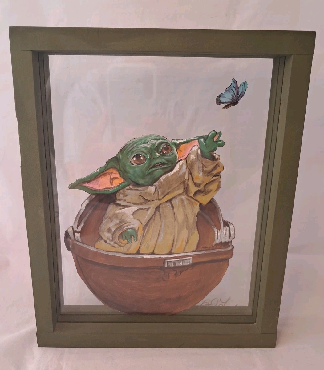 Framed Baby Yoda Star Wars 9x11 (D)
