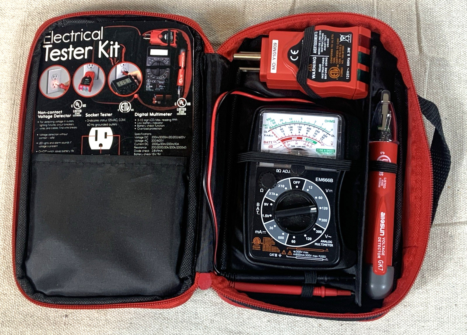 Electrical Tester Kit Multimeter Voltage Detector Outlet Socket Tester Case