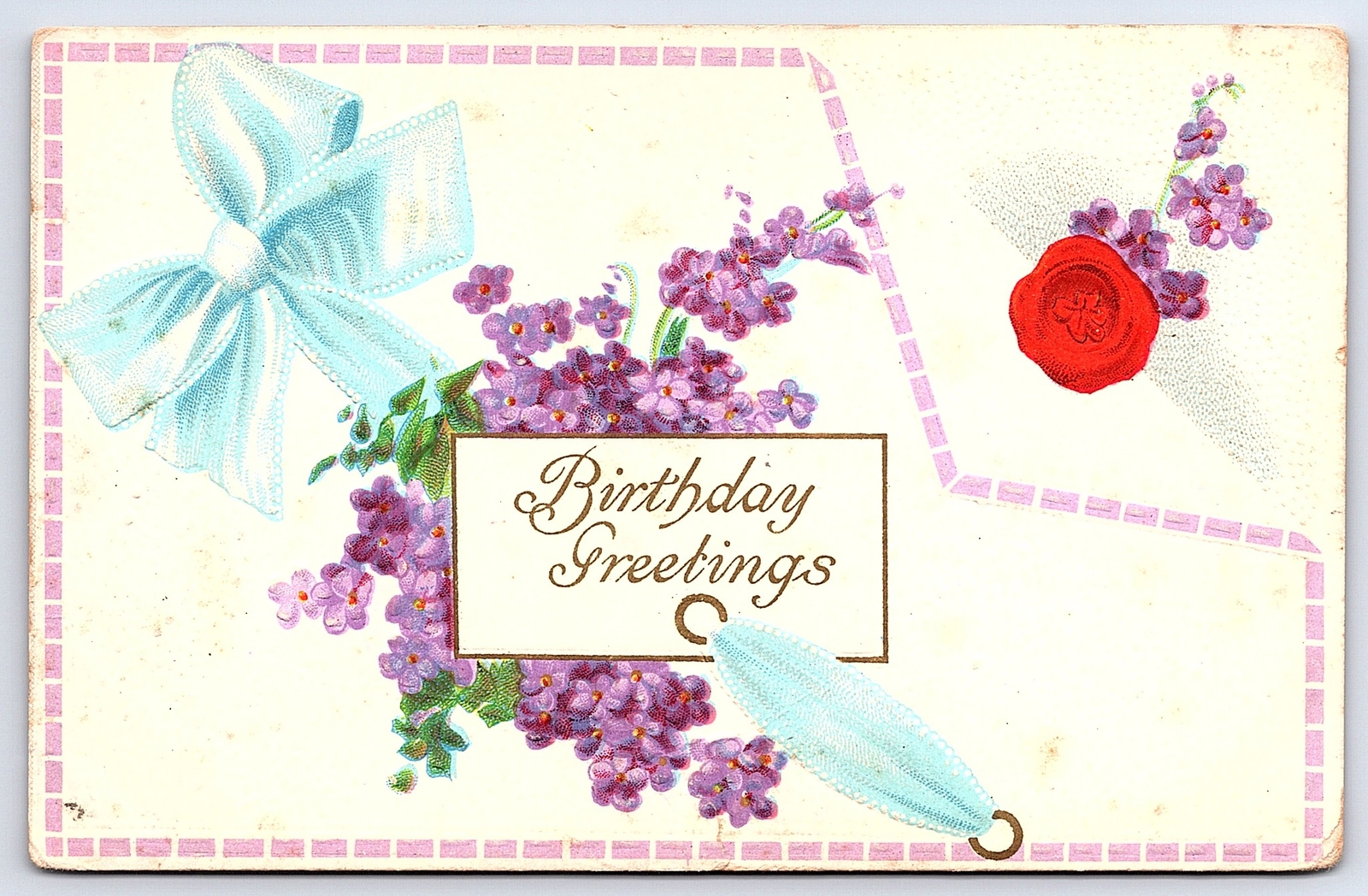 Birthday Greetings Flower Violets Bouquet Wishes Card Remembrance Card Postcard