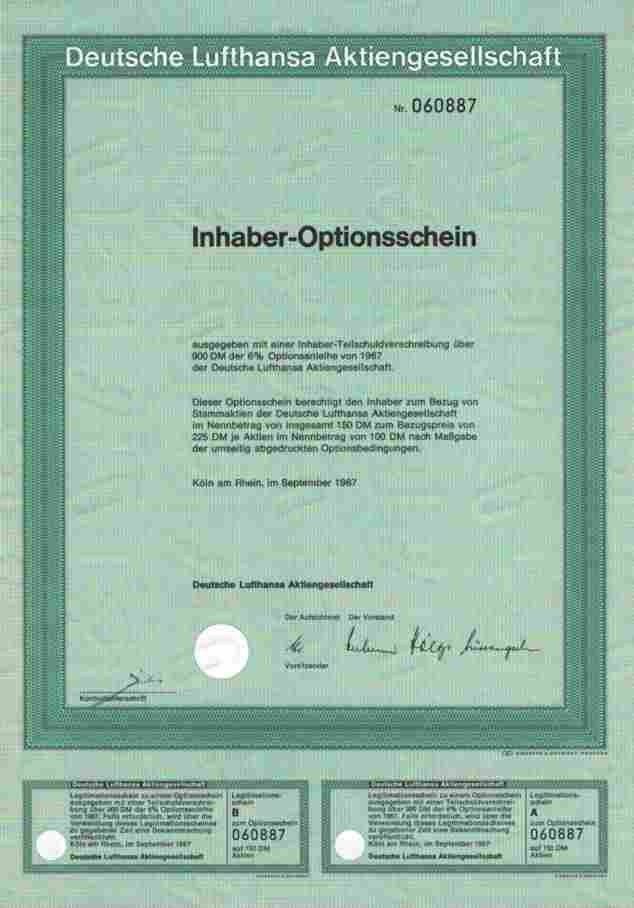 Deutsche Lufthansa Cologne Berlin 1967 Crane Line 150 DM Historical Securities